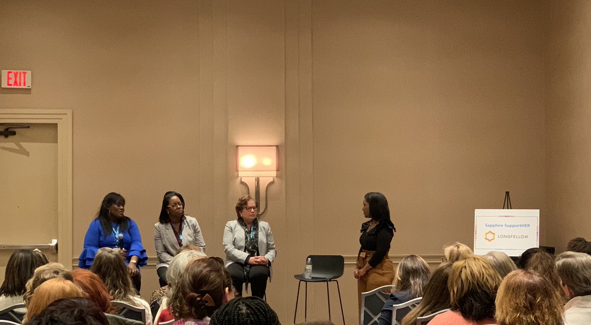 DurhamChamber's tweet photo. How do we leverage relationships to help other women who aspire to leadership roles? Stelfanie Williams (@DukeU), Ellen Shannon (@ellenshannon), Adri Maisonet-Morales (@BlueCrossNC) and Dee McDougal (@BankPacWest) discuss best practices! #IWD2020 #NoBullCon20 https://t.co/BQN6Zy6pF1