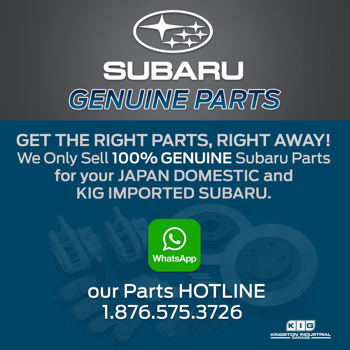 KIGarage's tweet photo. Use our WhatsApp number to get your Genuine Subaru parts.

#Subaru #genuineparts #kigjamaica #whatsapp https://t.co/ypFx4ADrbc