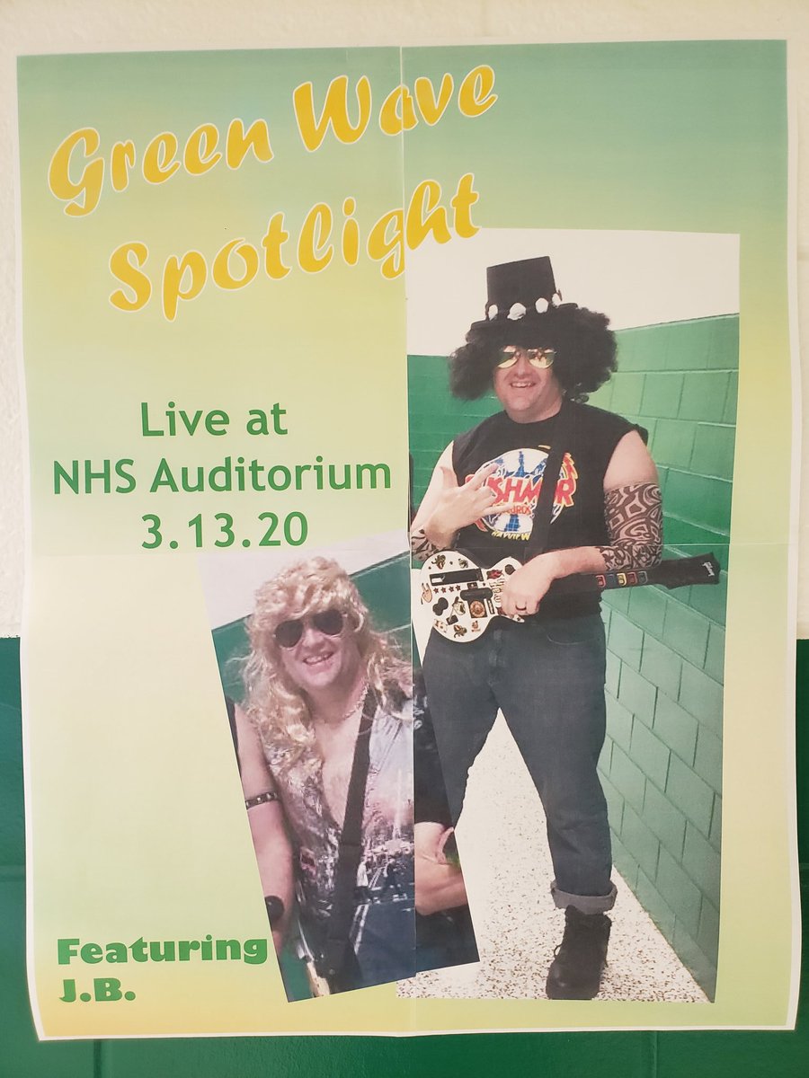 nhsgreenwave's tweet image. A week from tonight this guy will rock the stage! 🎸🎸
Come out and support the Green Wave Spotlight featuring NHS staff  and students. A portion of the proceeds will be given to Alexius Dawson. #commitment2community