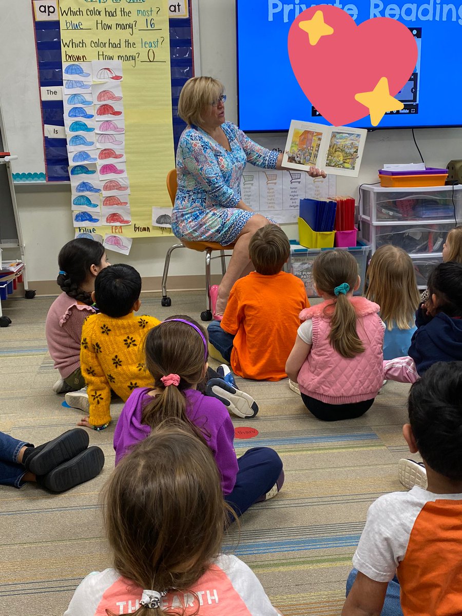 We are so incredibly lucky to have front office staff like Mrs. Sweeney!! Thank you for coming and being our Mystery Reader and for sharing your love for silly books with us 🤩 <a href="/HortonsCreekES/">Hortons Creek ES</a> <a href="/HCES_K/">HCES Kinder Team</a>