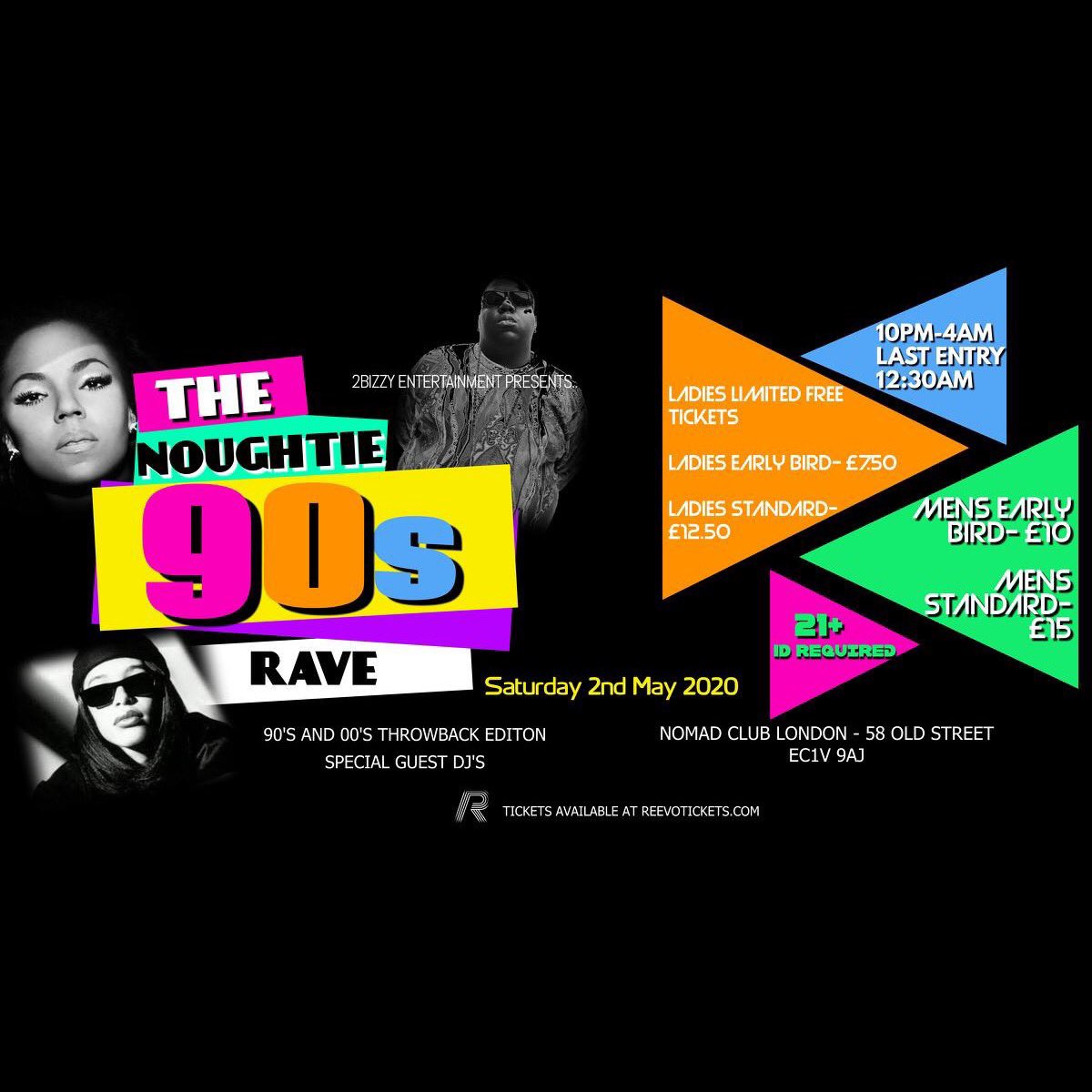 2BizzyEnt's tweet photo. The Noughtie Nineties Rave!
We’re bringing you the best RnB tracks from the 90’s & 00’s all night.
Tickets will be on sale Tuesday 10th of March. Ladies get in quick, as limited free tickets available 😉 #2Bizzy🍾 https://t.co/cRF8D4TrLp