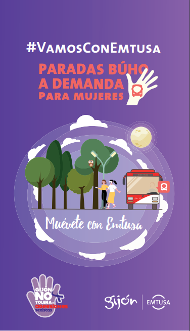 gijon's tweet photo. 📢Ya llegó el esperado fin de semana y os recordamos que hoy y mañana @GijonBus 🖐️🚌 tiene activas las pardas #antiacoso.

#VamosConEmtusa Paradas búho bajo demanda para mujeres

👉Más info: https://t.co/t78Xef7HIP https://t.co/wnJquCFTeE