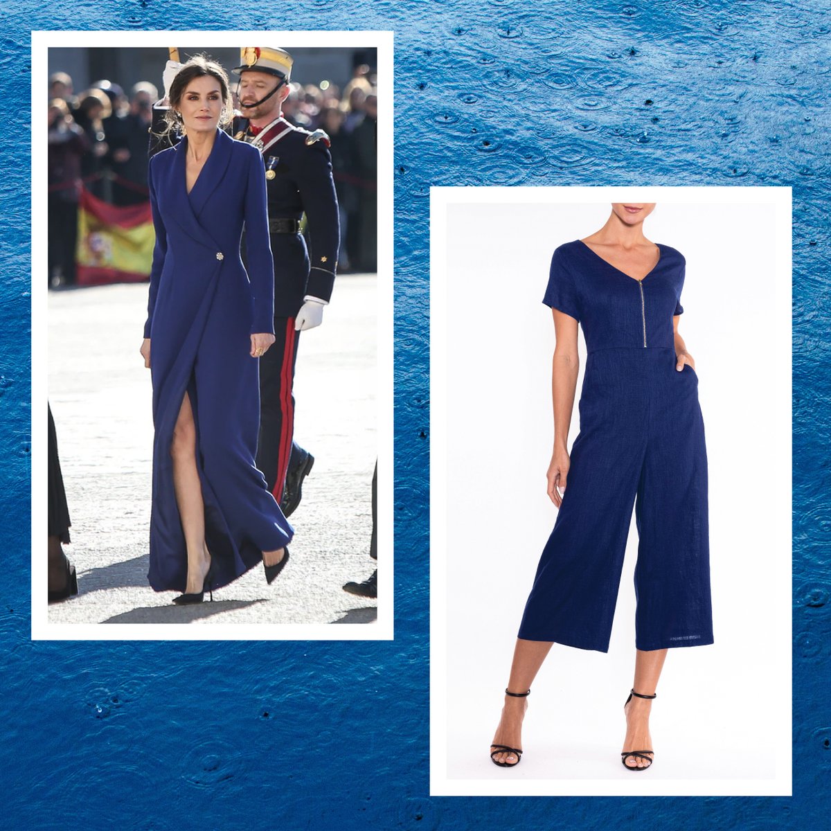 AlisonSheri's tweet photo. Style inspo from a literal Queen, ie the ever-fashionable Queen of Spain!⁠
⁠
Follow in the royal's footsteps and wear head to toe blue to an unmissable look.  Blue also happens to be the colour of 2020 so you'll be doubly trending 😉⁠
⁠
Jumpsuit A35261⁠ https://t.co/cN9akPuQsF