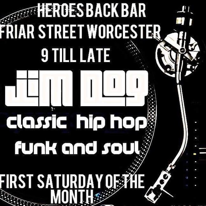 heroesworcester's tweet photo. This Saturdays disc wizard is Jim Dog in the back bar from 9. He'll be spinning a mix of hip hop &amp; funk and soul for your ears to enjoy. https://t.co/t1HV2vUYFB