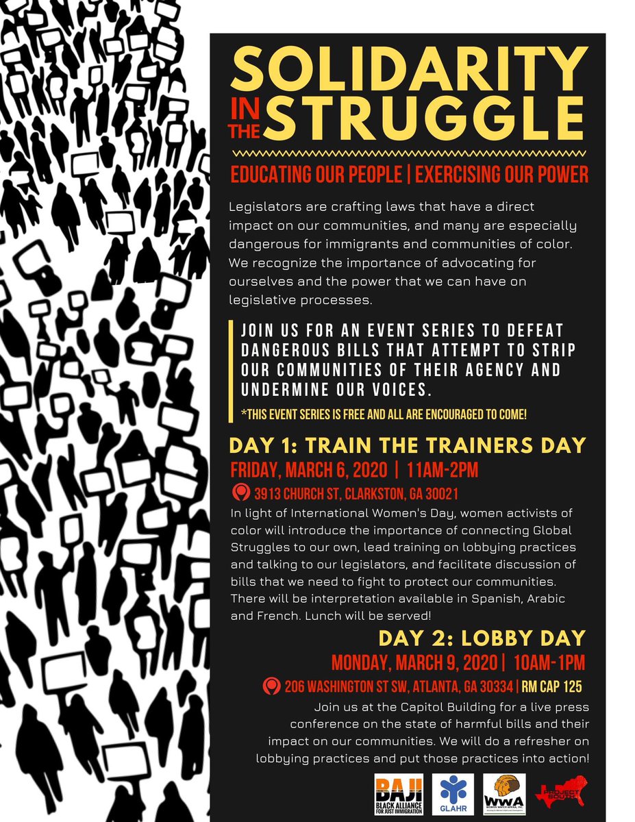ProjectSouth's tweet photo. We’re gathering our folks for Solidarity in the Struggle: Educating Our People, Exercising Our Power! As bills in the GA legislature seek to harm Black, Brown, Muslim, immigrant and refugee communities, we are fighting to protect and defend them. #YesToHB896 https://t.co/jgncQRmzIg