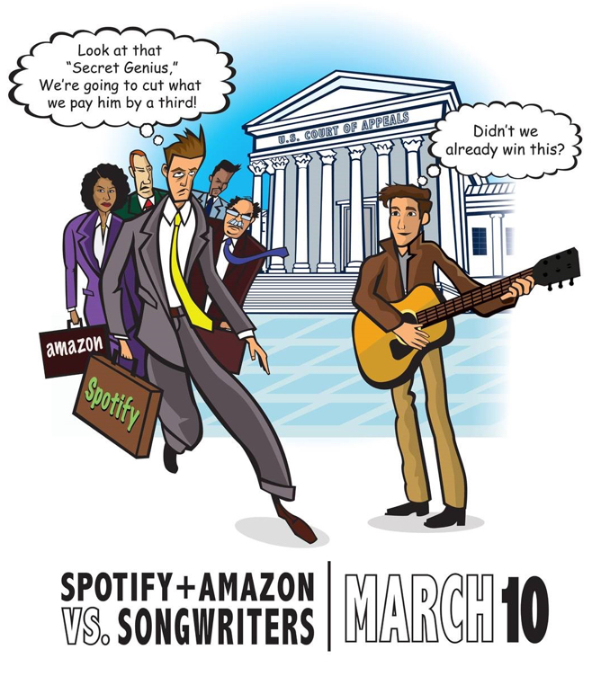 Songwriters: Spotify and Amazon are taking you to court on March 10. They are appealing your 44% raise. Tell @Spotify and @AmazonMusic to #StopFightingSongwriters