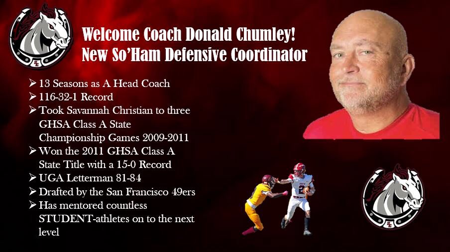 We are very excited to have Coach Donald Chumley and his family join the Mustang family as our new Defensive Coordinator! He brings a wealth of experience and knowledge to further help our young men be #SouthStrong in everything they do! #SoHamPride #OneBandOneSong