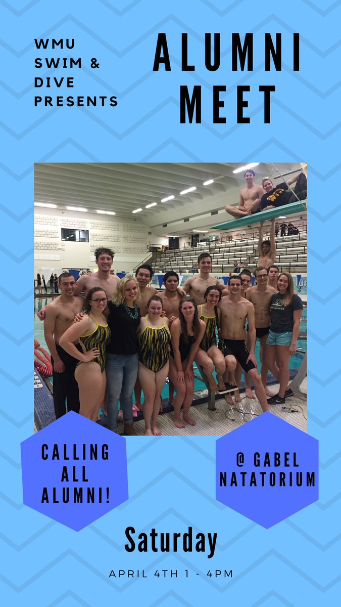 SwimClubWMU's tweet photo. 🚨 Calling all Alumni! 🚨
The second Annual Alumni Meet is coming up on April 4th from 1-4 pm. It will be at your favorite pool Gabel Natatorium and we can't wait to see all of you there. Sign up info will be coming out shortly so stay tuned! #wmuswimming https://t.co/t7WgZ3Yx0K