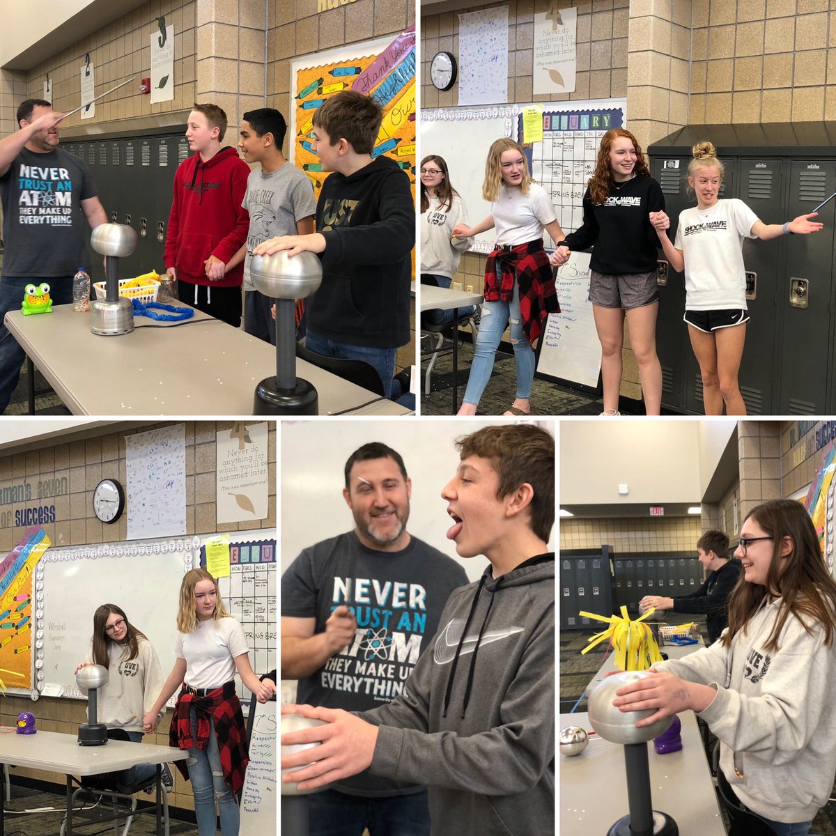 Robynlv's tweet photo. Exploring static electric fields and having a shockingly good time π³ #SeventhGradeScience @ACMS_Jaguars #ExlectricFields https://t.co/0Czlnb49Ci