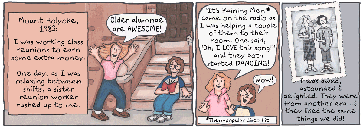 aamhc's tweet photo. Cartoonist Kelly Bahmer-Brouse ’86 reflects on what it means to be a #MountHolyoke alum in this graphic essay from the winter 2020 Alumnae Quarterly. View the full piece and a text-only version with image descriptions: https://t.co/HMUlo1rJ4H
@KellyBrouse #MHCAlums https://t.co/Q9mHT2av0G