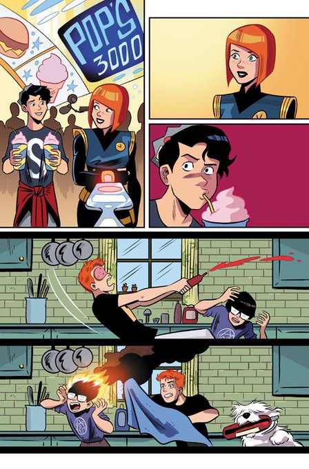 @AdamBryceThomas @leonardoito Like panels 4 and 5 here: They're the exact same background art. (Sometimes its the same character art, too!) Usually used to elongate a moment or for a gag. (And also a production shortcut!) 
