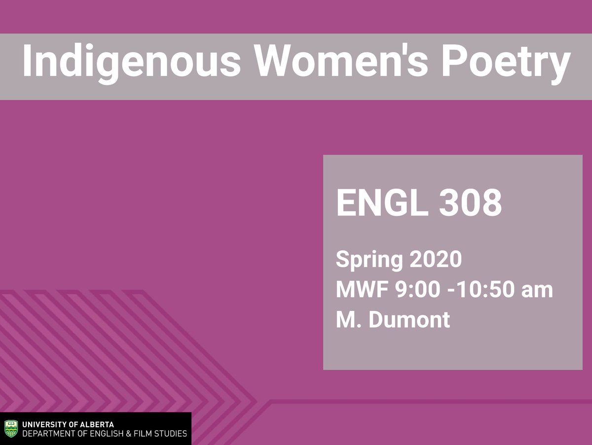 UofA_EFS's tweet photo. Just added to our 2020 Spring Term timetable: ENGL 308 A1: “Indigenous Women’s Poetry” with Marilyn Dumont. Check out the course description: https://t.co/AzIL9Djjgi
#ualberta @UANativeStudies @EFSUNuofa https://t.co/COLiuf64qw