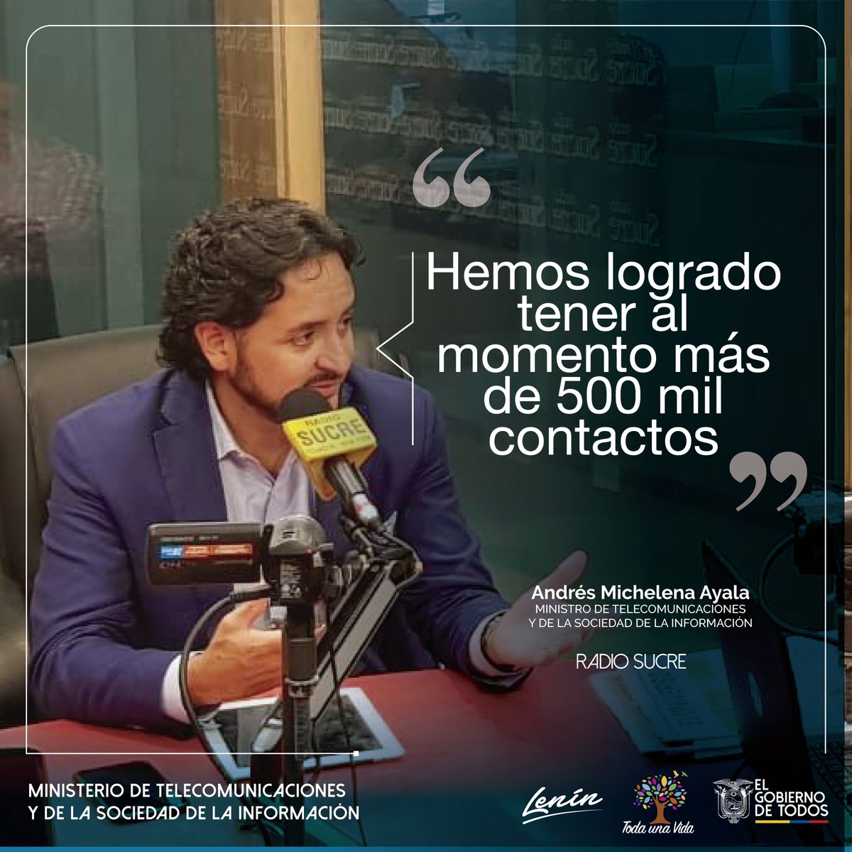 Telecom_Ec's tweet photo. El Ministro @caanmichelena dialogó en @radio_sucre700
y @teleradioec sobre las acciones de #ElGobiernoDeTodos para enfrentar el coronavirus, la plataforma digital fortalecida y el trabajo para consolidar el #EcuadorDigital.

#ActivadosPorLaSalud 

Conoce sus declaraciones. ⬇️ https://t.co/N967fZUvL8
