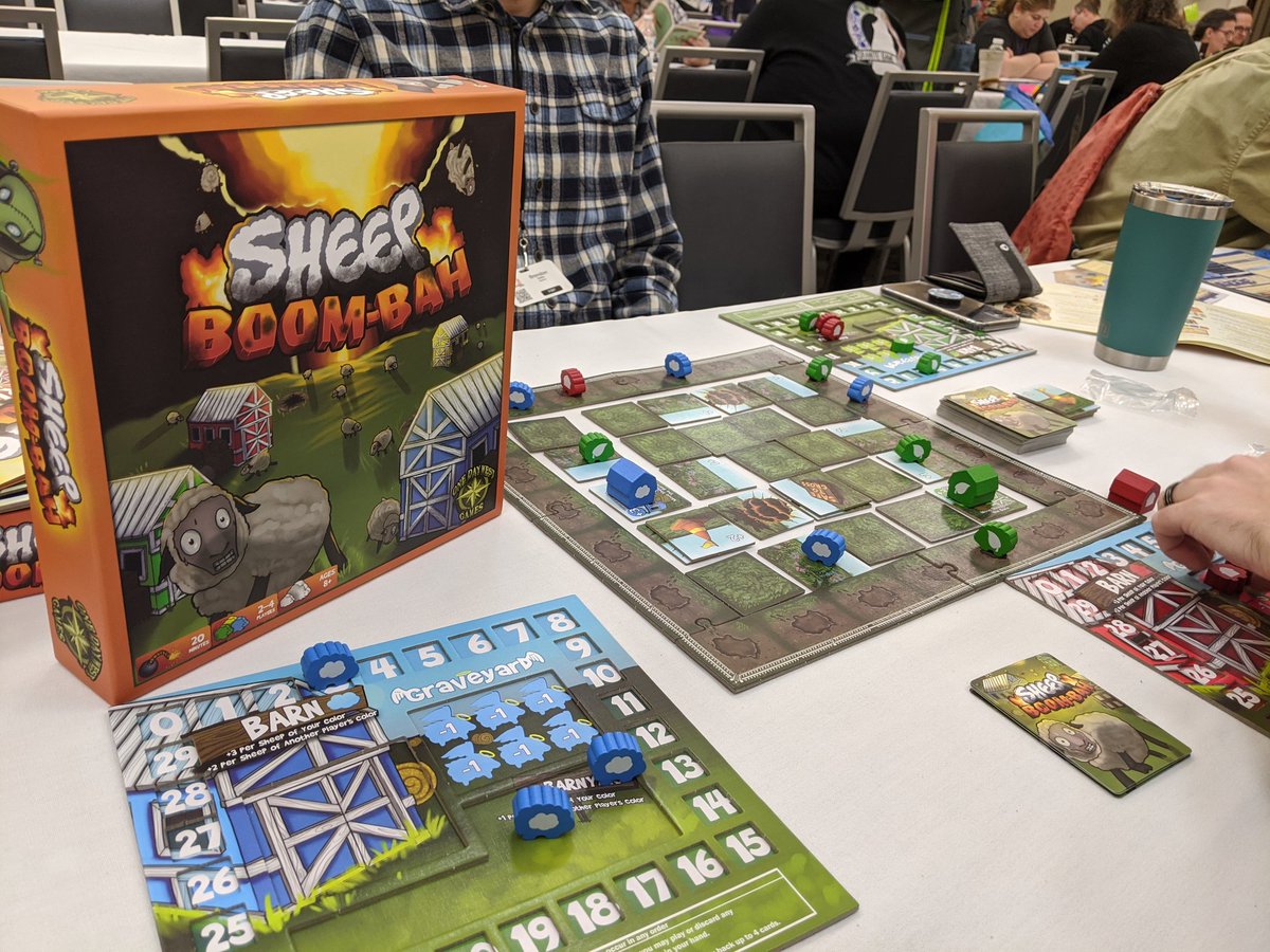 DoubleWattGames's tweet photo. Playing some Sheep Boom-bah with @Nerdsbeware at @G2Summit.  Great game @OneDayWestGames https://t.co/Whi37F6QqV