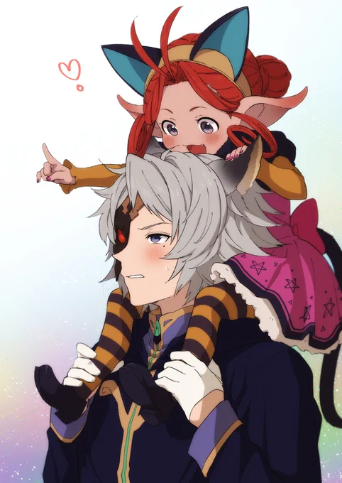 #グラブル 

「シス!次あっちあっち～～!」
「くっ…分かったから耳をつかむな暴れるな!」 