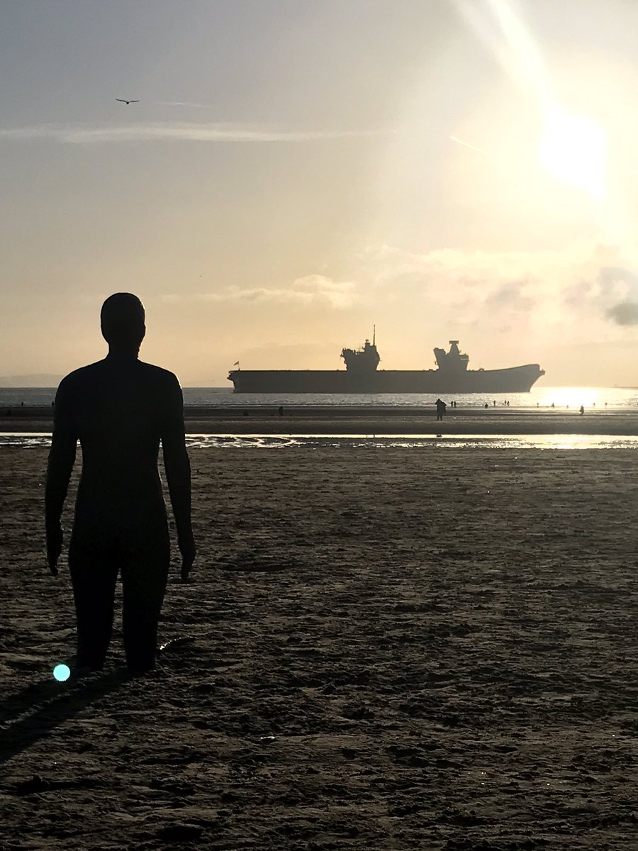 Perfect evening down at #crosbybeach watching #HMSPrinceOfWales depart Liverpool. What a sight! 
#HMSPWLSinLiverpool