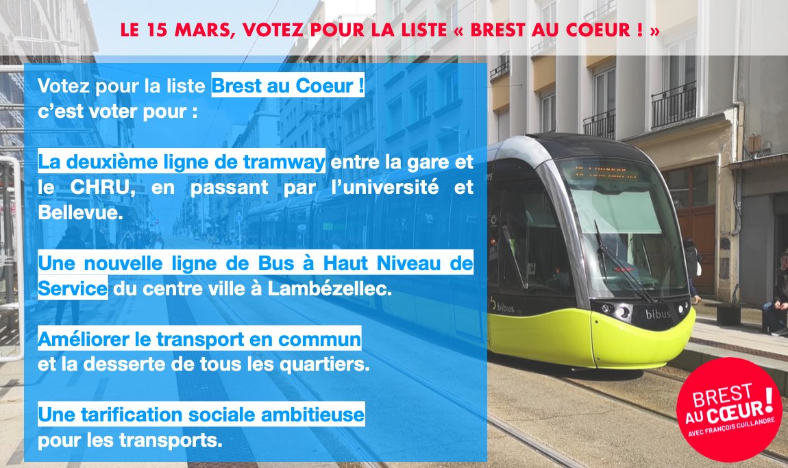 FCuillandre's tweet photo. La liste #BrestAuCoeur est la liste des transports en commun ambitieux pour TOUS les quartiers ! https://t.co/YG3Na1TzI4