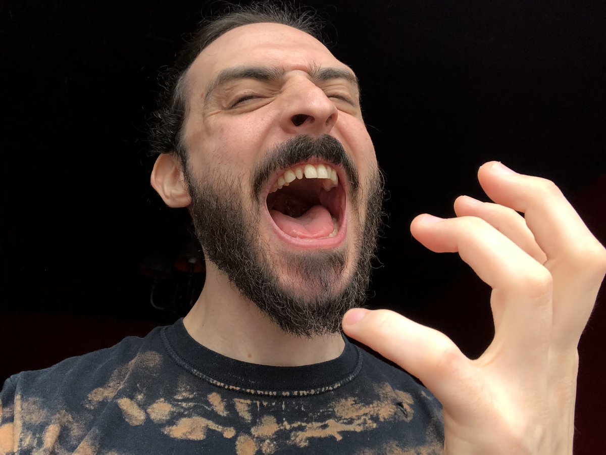 JD_McGibney's tweet photo. After getting all my business stuff done this week, I’m looking forward to helping a friend out with a commercial, teaching a guitar lesson, and treating myself with some creative time 🤘😈🤘 #metalface #blackshirts #invisibleoranges https://t.co/12rWDqR8nI
