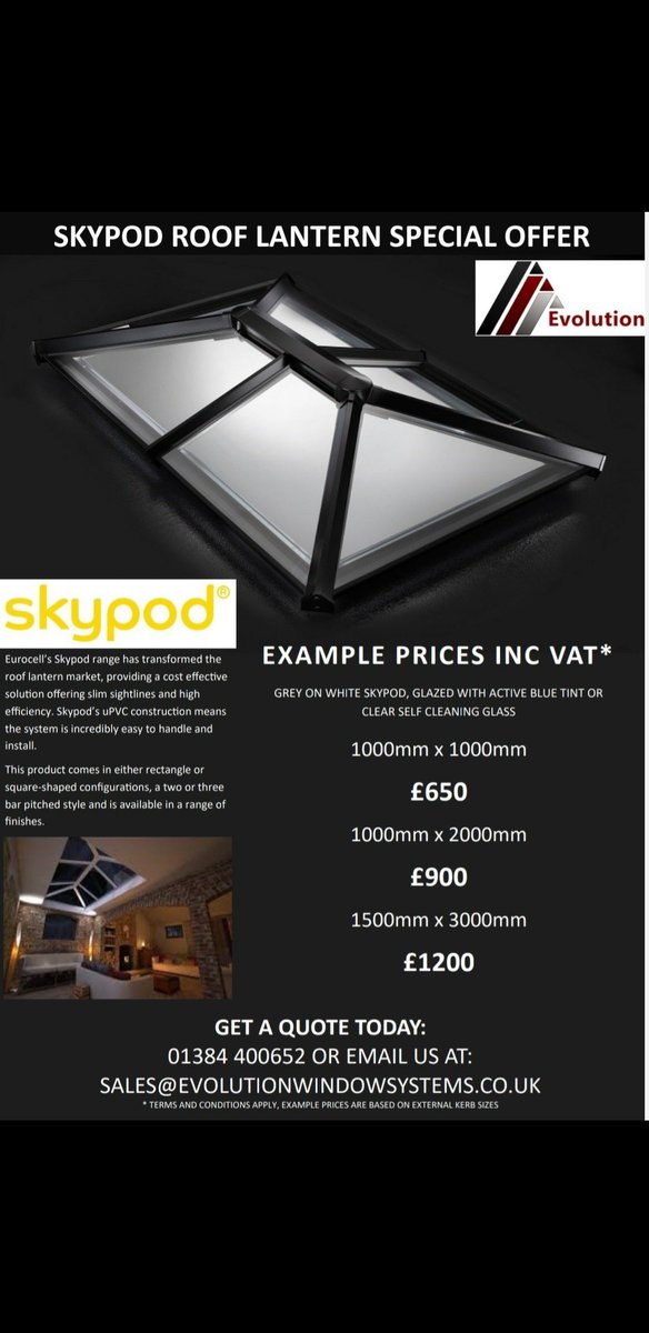 evolutionws2020's tweet image. Check out this months Skypos special offer. #skypod #rooflantern
#specialoffer