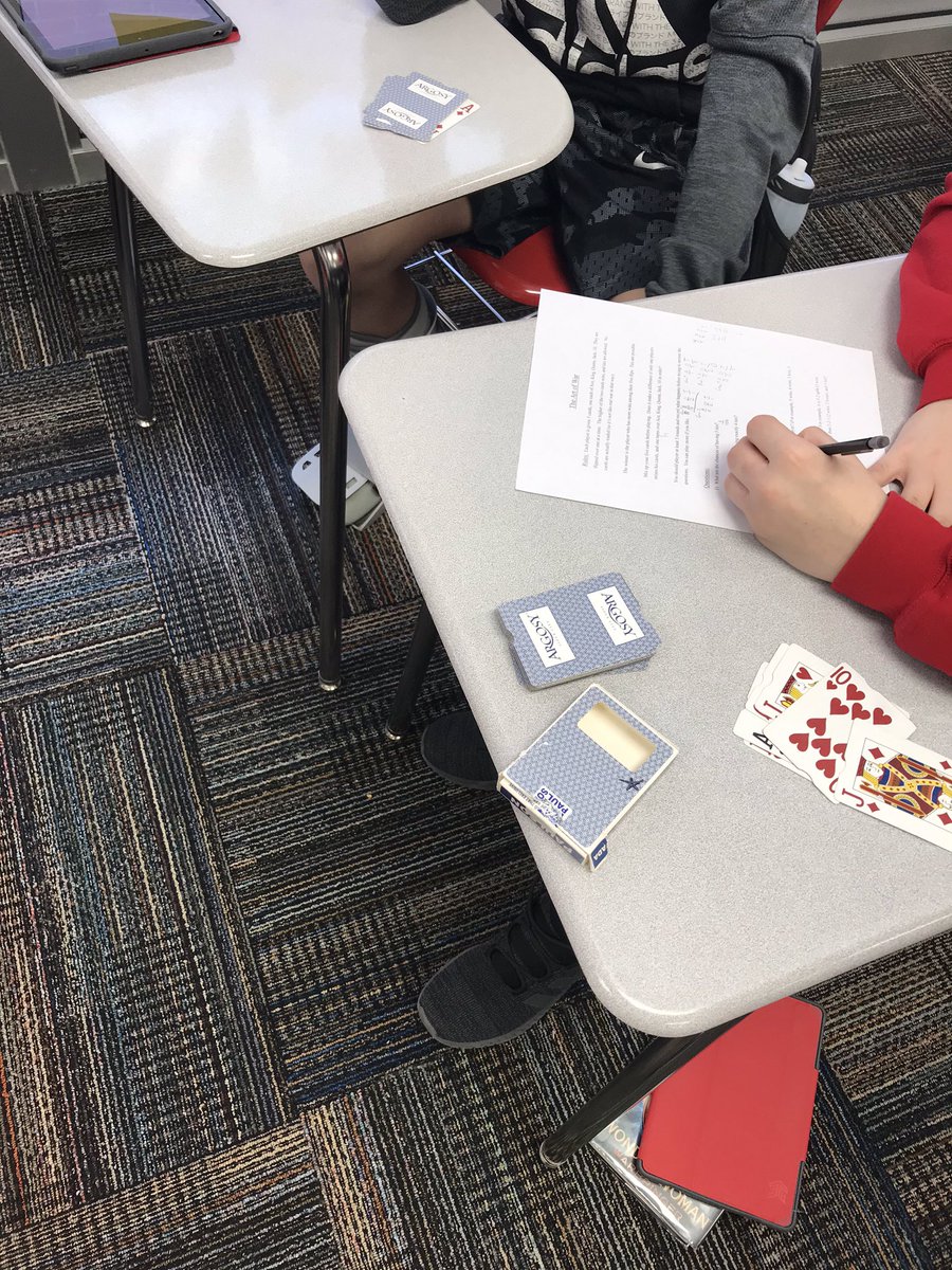 EHarms618's tweet image. The Art of War, Liars Dice, and Anything but Eights! What is the probability that my students had fun learning today? 100% 😎 #gr82batrojan @Platteview_HS