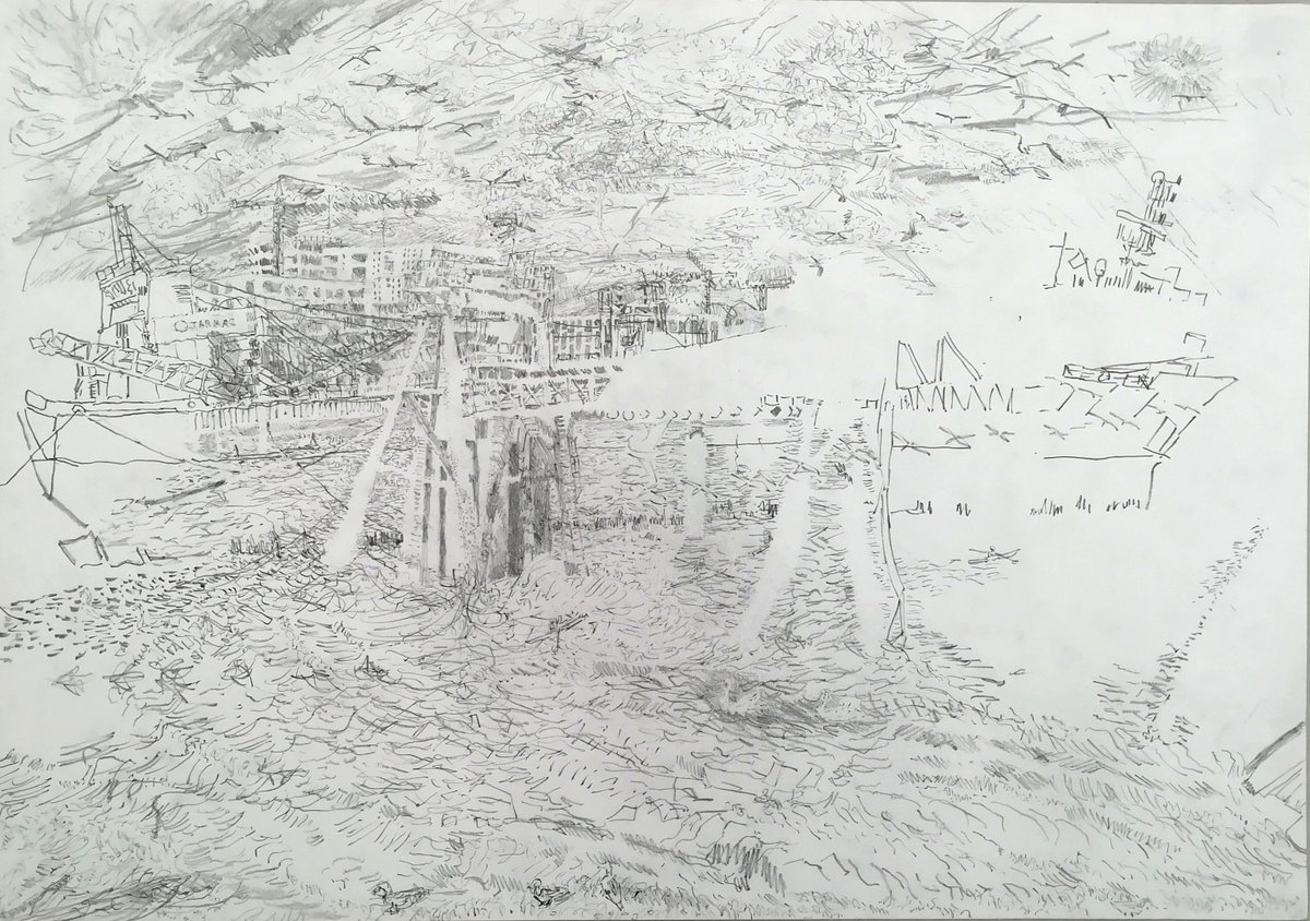 AlexandraBlum4's tweet photo. Very pleased my drawing 'Recurrence' has been selected for the #derwentartprize2020 exhibition. Thank you to the judges! @derwentart @ParkerHarrisCo #derwentpencils #contemporarydrawing #drawlondon #thames #angersteinwharf #AlexandraBlum https://t.co/fniqVMe4AY