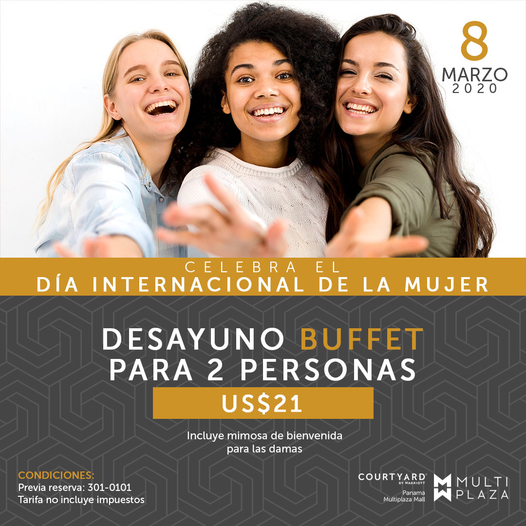 CourtyardMP's tweet photo. Te esperamos este 8 de marzo para que disfrutes de un delicioso desayuno especialmente para ti. Desayuno buffet para 2 personas US$21. Incluye mimosa de bienvenida para damas. Condiciones: previa reserva al 301-0101/ Tarifa no incluye impuestos. #Panama #Pty #DíadelaMujer https://t.co/bm8jJK3Wc4