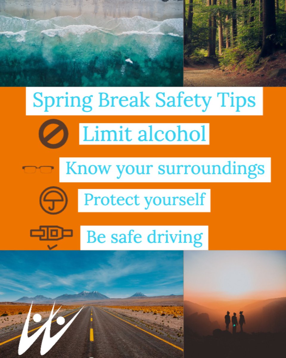 SDStateWellness's tweet photo. Hope everyone is excited for Spring Break! Here are some safety tips. For more info look at the reader boards around the Wellness Center. https://t.co/6voDw68kXK