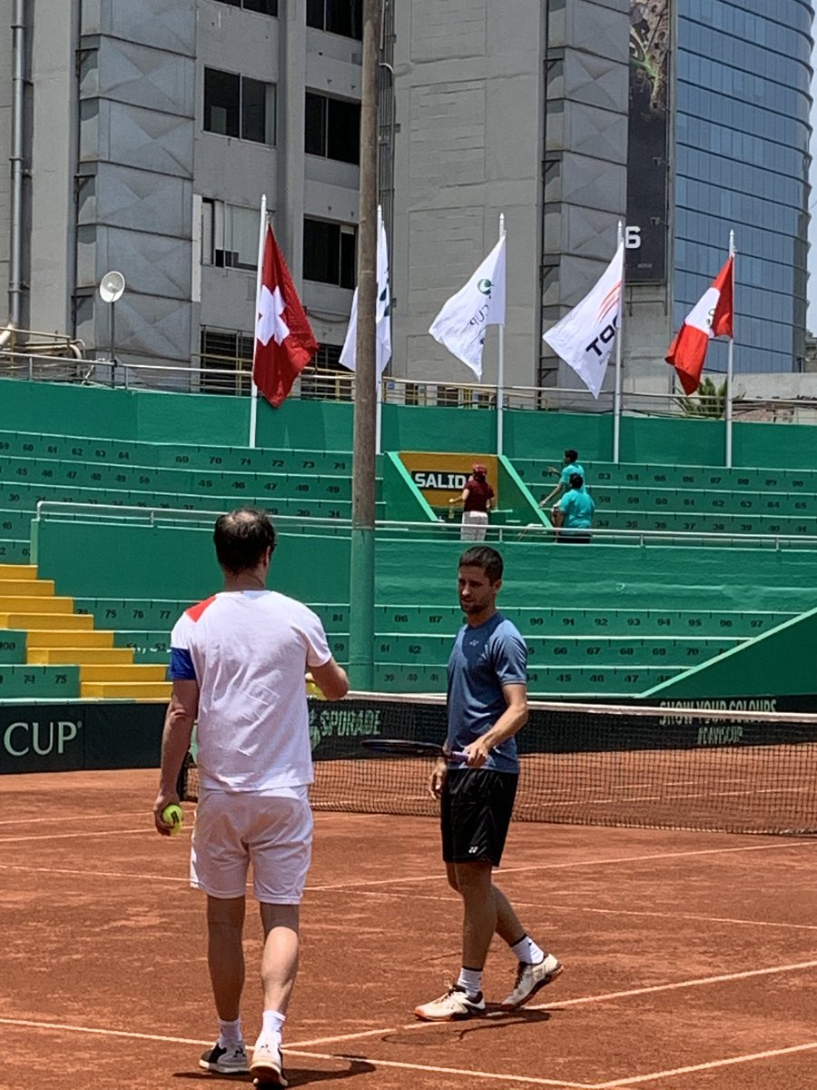 swiss_tennis's tweet photo. Warm up time for Sandro #Ehrat in Lima, 2h30 until the @DavisCup tie #PERSUI starts. Livescores on https://t.co/pCXkSHwcjo #SupportTheSwiss https://t.co/ihIbd3juTd