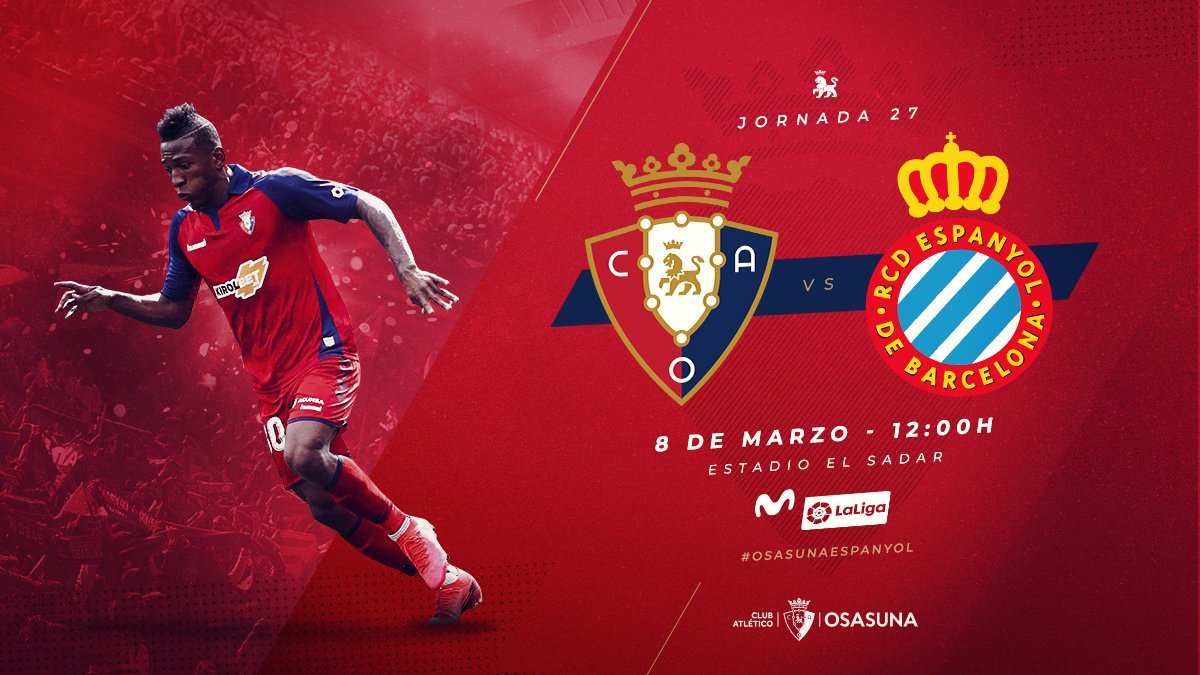 🏟 ¿Te gustaría vivir el #OsasunaEspanyol del próximo domingo en El Sadar? Sorteamos dos entradas individuales.

👉🏽 Síguenos en Twitter y haz RT a este tuit para entrar en el sorteo. 

🕒 Los ganadores serán anunciados el sábado a las 15:00 horas.