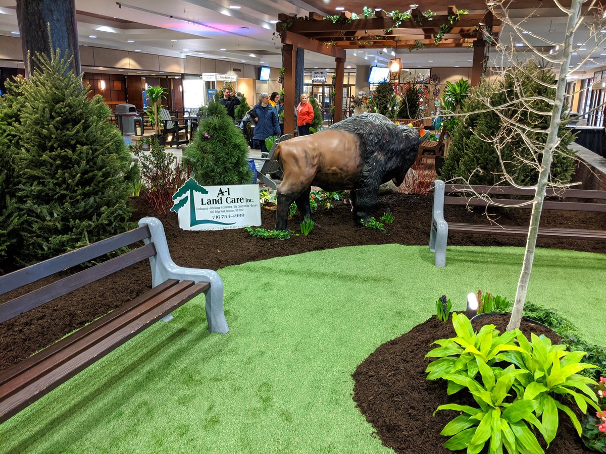 Getting tired from your first couple hours at the #BuffaloHomeShow? Take a load off in our beautiful lobby oasis from A-1 Land Care.