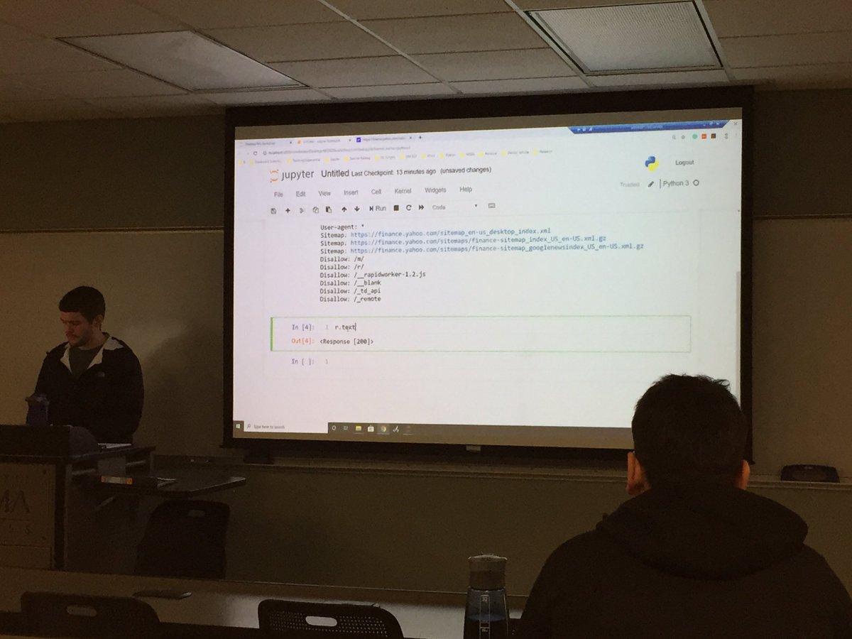 uaINFORMS's tweet photo. Enjoying a great Web Scraping with Python Workshop from Dr. Nick Freeman! Fantastic conversations about how to scrape ethically and be respectful while gathering data. #uainforms @INFORMS https://t.co/WtK2O9dZSY