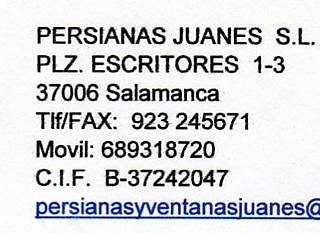 r_ballesterosf7's tweet photo. PERSIANAS Y VENTANAS JUANES, mosquiteras, persianas de seguridad, contraventanas, estores, no dudéis cualquier cosa llamarles y os asesoran. Plaza escritores 1-3 Salamanca https://t.co/TB0ma6c7WC