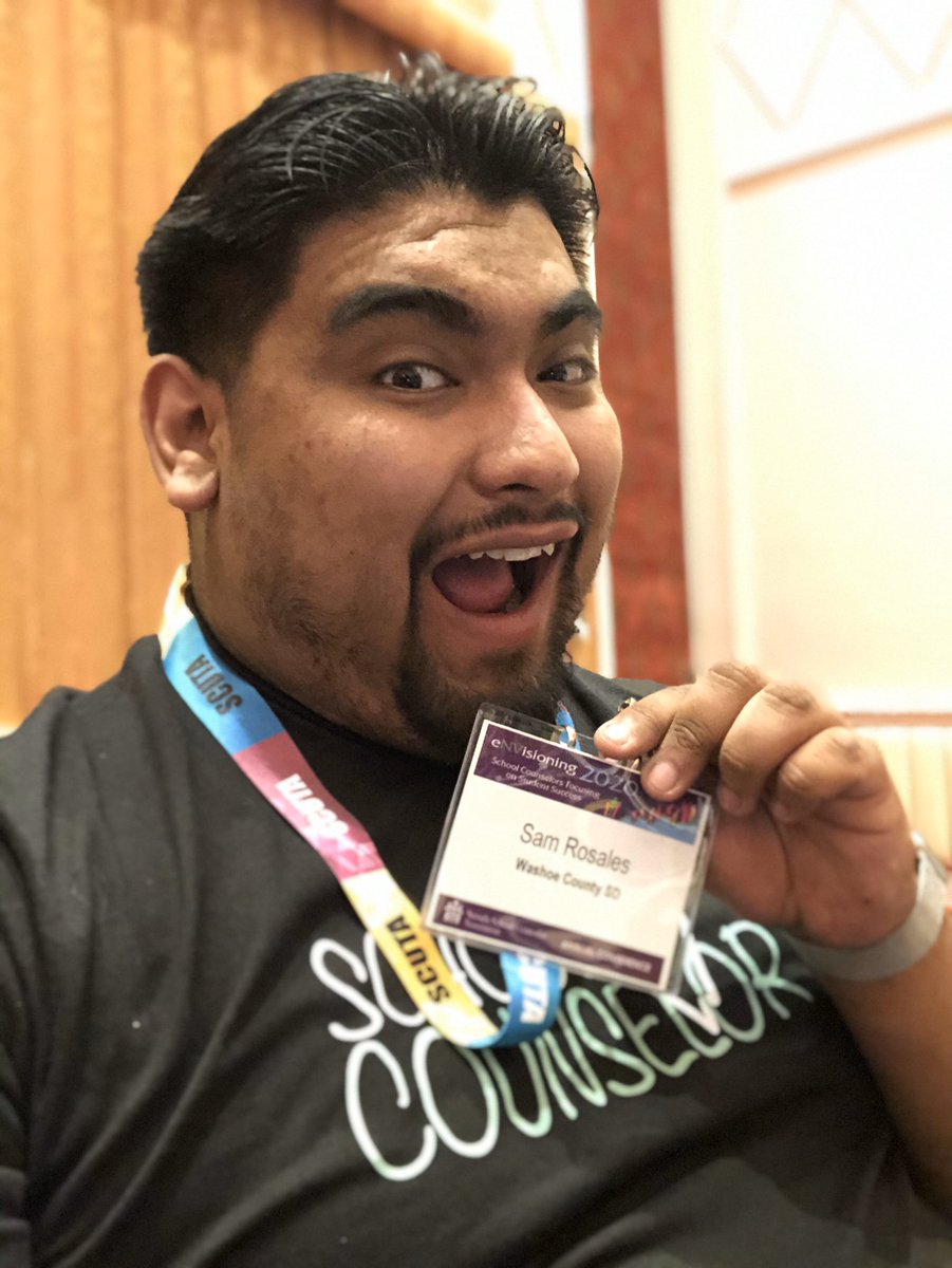 sammyproblems56's tweet photo. Super Excited to be able to attend my first ever @nvscatweets state conference as part of the @NVHug Counseling Team. @WCSDTweet #nvsca20 #Envisioning2020 #Reno #HugHawks #NV #Doitforthekids #Sammyproblems #WCSD https://t.co/Z5pE7kn8ts