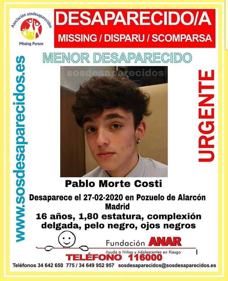guardiacivil's tweet photo. 🆘 #MUYURGENTE ⚠

Este es Pablo, un #menor que ha #desaparecido en #PozuelodeAlarcón #Madrid 

Si lo ves llámanos 

☎ #062
☎   091
☎   112

Colabora, tu RT no cuesta nada y es muy importante para poder localizarlo. https://t.co/Yi9GoLNJAs