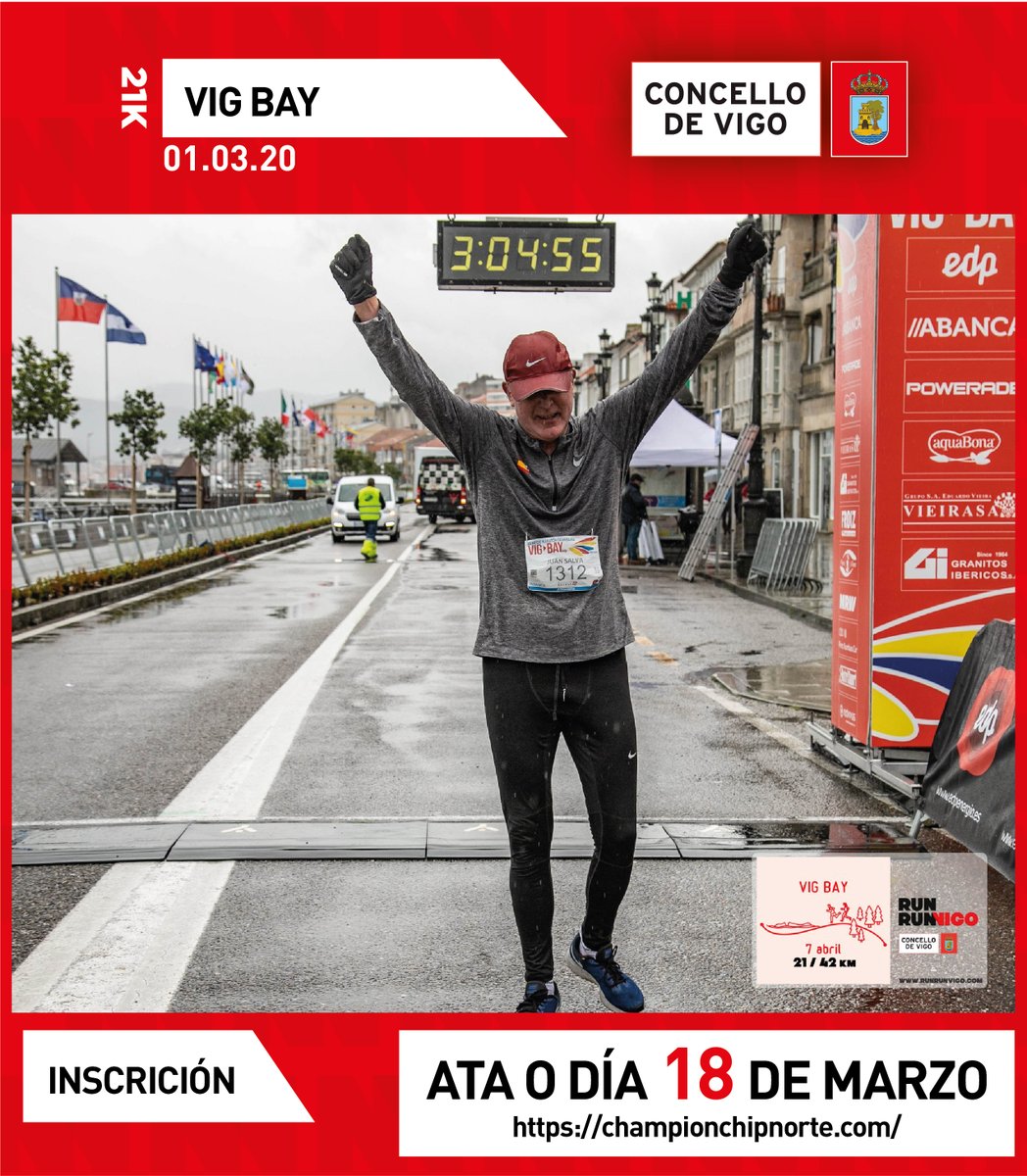 Xa temos aquí a cuarta proba do #RunRunVigo20 
As inscricións do <a href="/VigBay/">VIG BAY edp</a>  levan abertas dende novembro, pero non vos despistedes porque o 18 deste mes remata o prazo.
Nesta edición, podedes escoller entre a distancia de sempre, e a MIniBay de 10,5Km. 

✍️championchipnorte.com/evento/detalle…