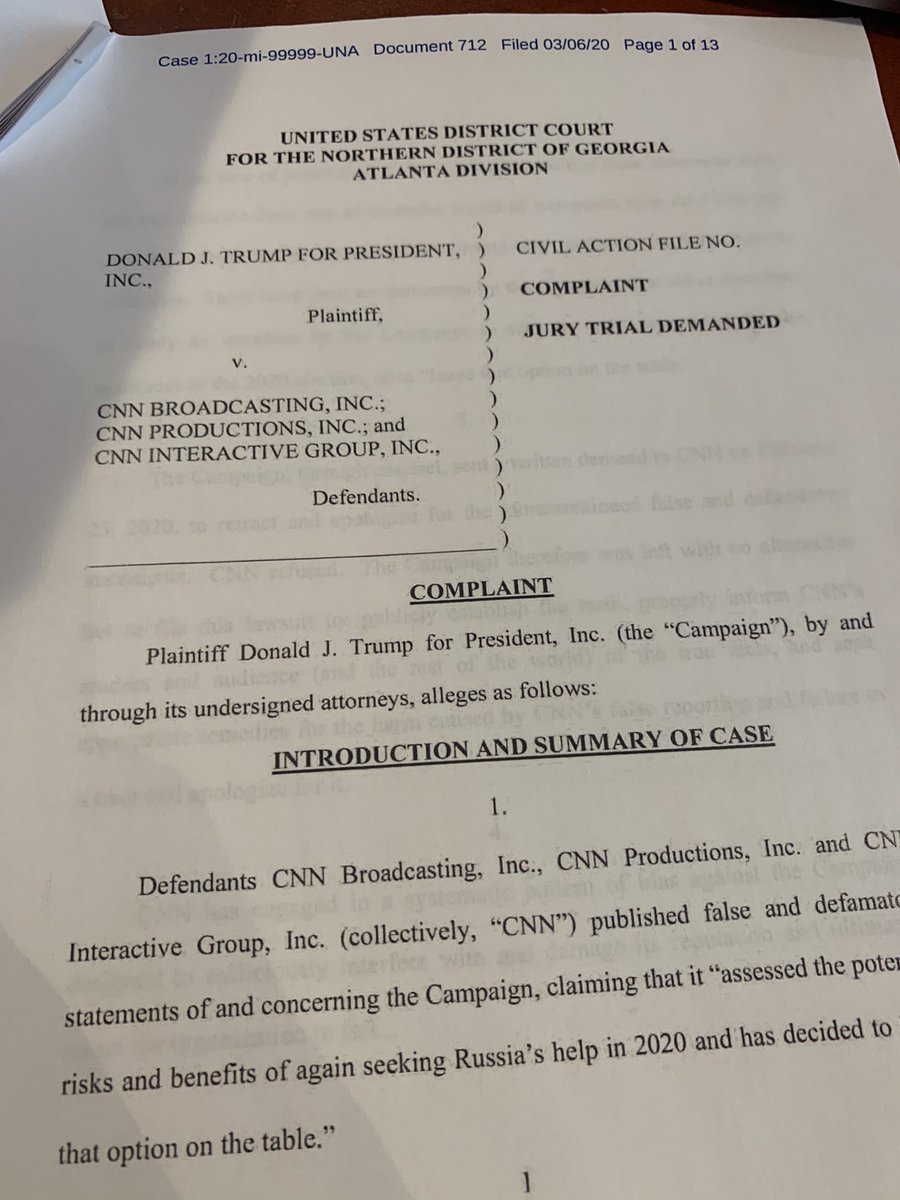 JamesOKeefeIII's tweet photo. HOT OFF THE PRESS: President @realDonaldTrump lawsuit complaint  against @cnn cites @Project_Veritas videos extensively... https://t.co/lQ5QzoZwGF
