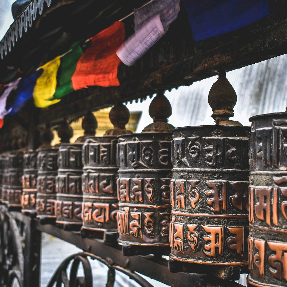 EverestTrav's tweet photo. Cientos de ruedas de oración talladas a mano se pueden ver en todo Nepal.  Desde centros y templos budistas, hasta monasterios y estupas, se giran en el sentido de las agujas del reloj para liberar oraciones y mantras
.⠀
Photo by Tim Van Kempen⠀
#tibetanprayerwheels #visitnepal https://t.co/nROod9Aaqi