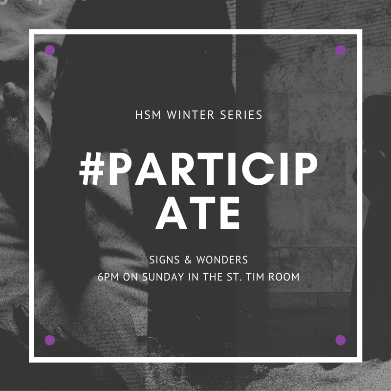 spstudmin's tweet image. Friday countdown: We’re continuing with “Participate” this Sunday at 6pm in the St. Tim Room as we dive into Signs &amp;amp; Wonders - talking about MIRACLES!