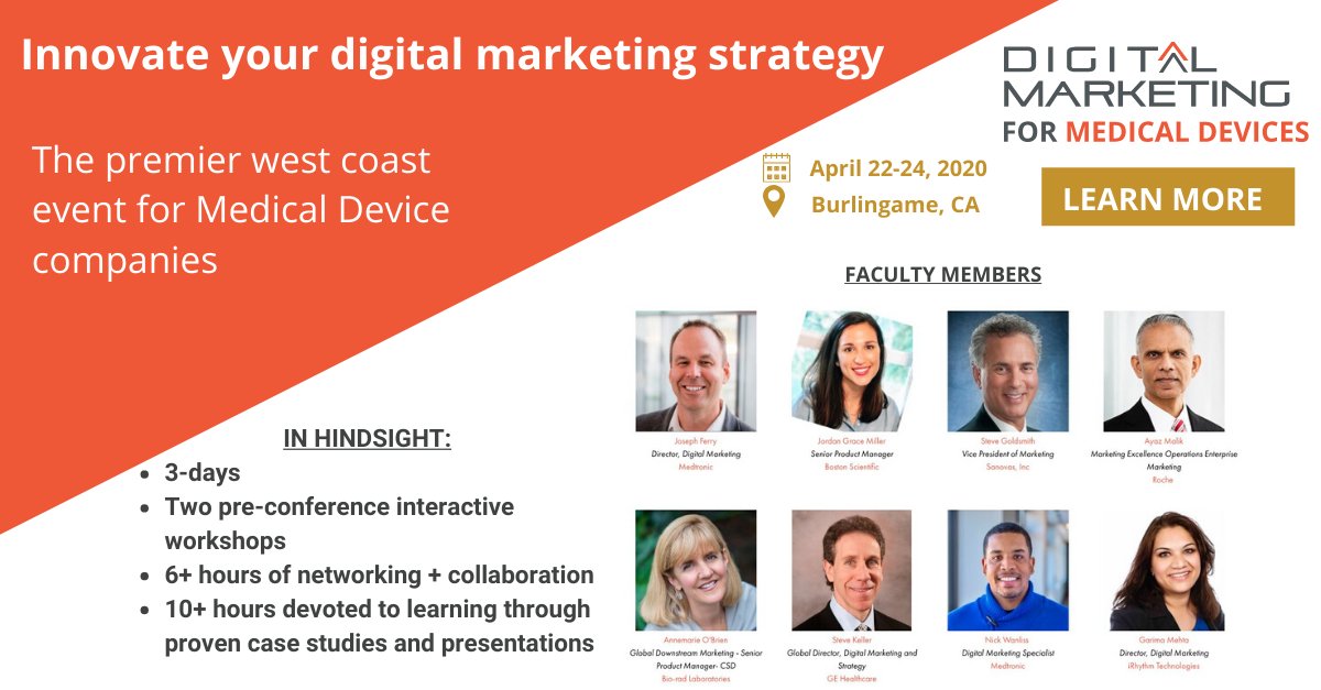 ExLMedDevices's tweet photo. Last chance - Early Bird pricing expires tonight for the 9th Digital Marketing for #MedicalDevices West, https://t.co/n10zHboZnb, San Francisco, April 22-24

20+ hrs of workshops, case studies, presentations and more.

Registration details: https://t.co/3x71sl3Hre
#medtech https://t.co/HYl3cUS3oH