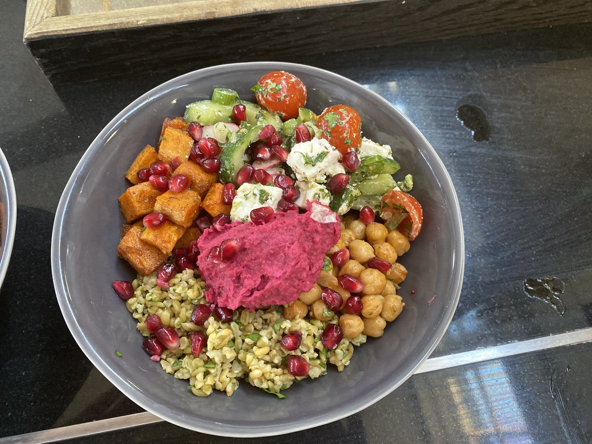 This weeks #innovation , cumin roasted sweet potato, harissa chickpeas, mint feta salad , herby freekeh and beetroot hummus , with pomegranate sprinkled on top! #bowlfood <a href="/DanielCollier84/">Daniel Collier</a> <a href="/VegaPatricia16/">Patricia</a> <a href="/bev_lusty/">Bev Lusty</a> <a href="/DamianBlake4/">Damian Blake</a> @GaryFox88 @mess_hallPC
