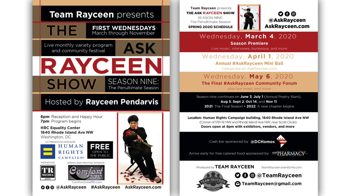 RayceenFans's tweet image. Upcoming 🆓 events with @RayceenHRH include
• April 1: Annual #AskRayceen Mini Ball
• May 6: @AskRayceen Community Forum
• June 3: @AskRayceen
• July 1: @AskRayceen
🌐
Info on @TeamRayceen events:
TeamRayceen.eventbrite.com
Rayceen's event calendar:
tockify.com/tr.media/agenda