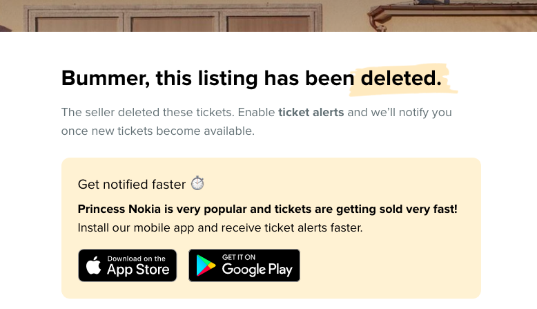 Bummer <a href="/TicketSwap/">TicketSwap</a> #microcopy