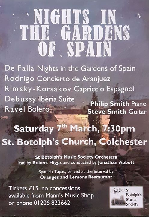 Yes, tomorrow is our 2020 Gala Concert. A special programme with a Spanish theme, includes De Falla - Nights in the Gardens of Spain and Rodrigo Concierto de Aranjuez St Botolph's Church, #colchester 7.30 pm