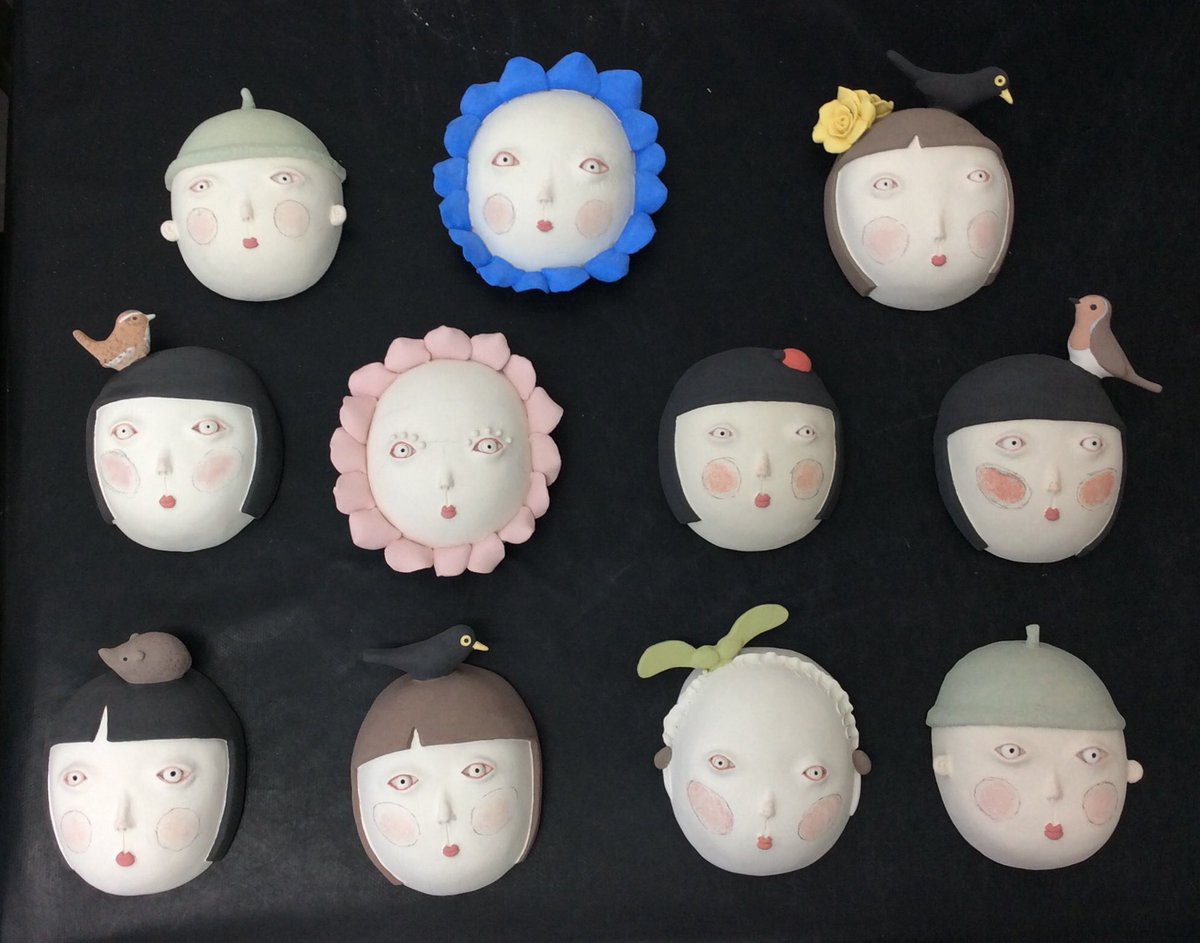 All small masks were painted. After glazing, they will be ready for final firing for CAL. #CeramicArtLondon