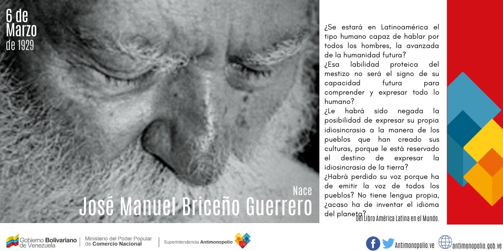 #Efeméride| #6Mar de 1929, Nace en Apure José Manuel Briceño Guerrero, escritor, filósofo y profesor venezolano, conocido en algunos de sus libros con el seudónimo: Jonuel Brigue. Recibió los Premios Nacional de Ensayo de 1981 y de Literatura de 1996.