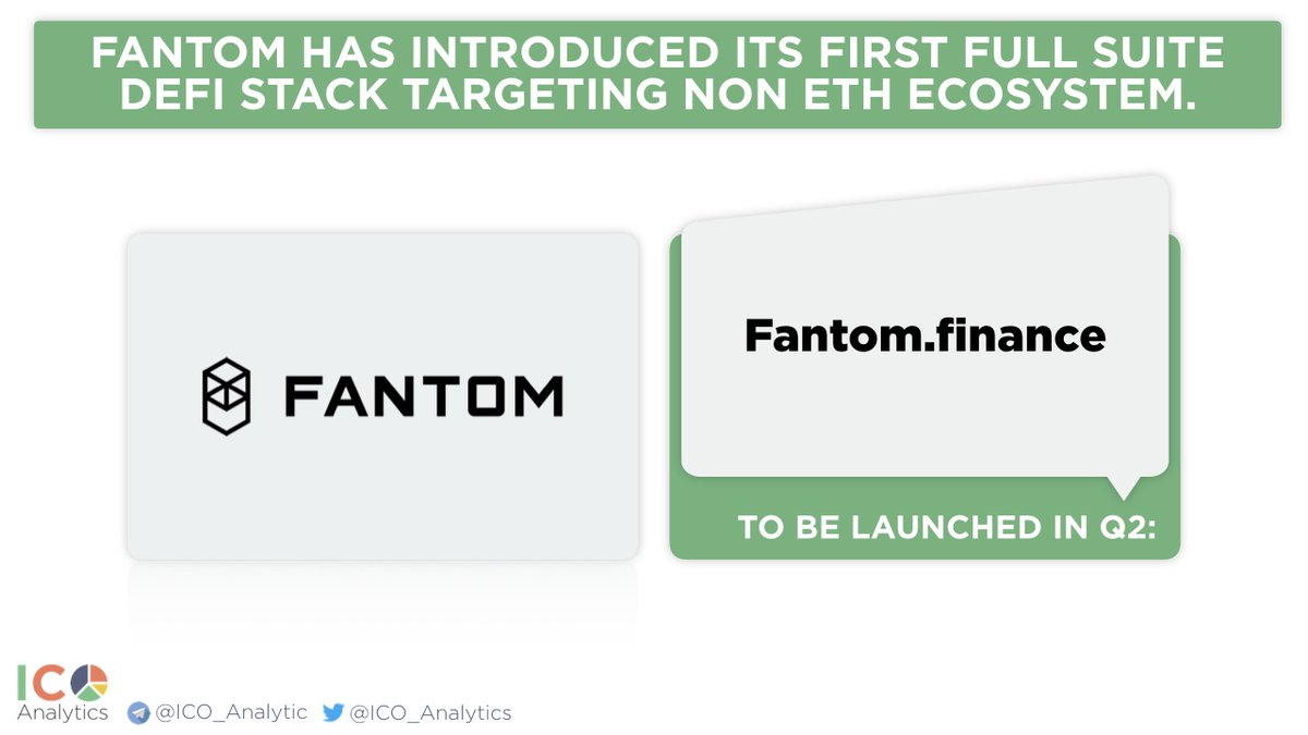 ICO_Analytics's tweet image. Fantom has introduced its first full suite DeFi stack targeting non Ethereum ecosystem. According to the recent blog post there are two primary components of Fantom Finance: fLend and fTrade. Platform expected to be launched in Q2.
fantom.foundation/en/