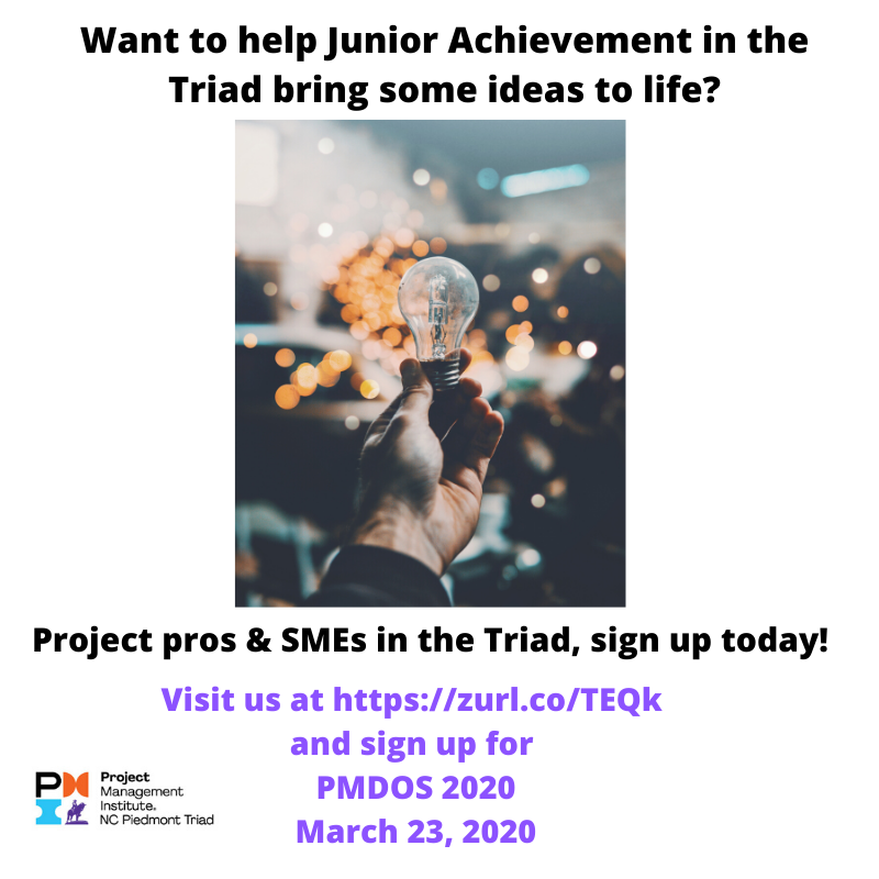 NCTriadPMI's tweet photo. We are working with Junior Achievement of the Triad on Monday, March 23, 2020 at Greensboro College. Check out https://t.co/Wd2FQjaRNl and sign up today to participate! PMPs can get 7 PDUs for this event! #nctriadpmi #triad_ja #greensborocollege #giveback #pdus #pmdos #pm4change https://t.co/nCkpC6zCCW