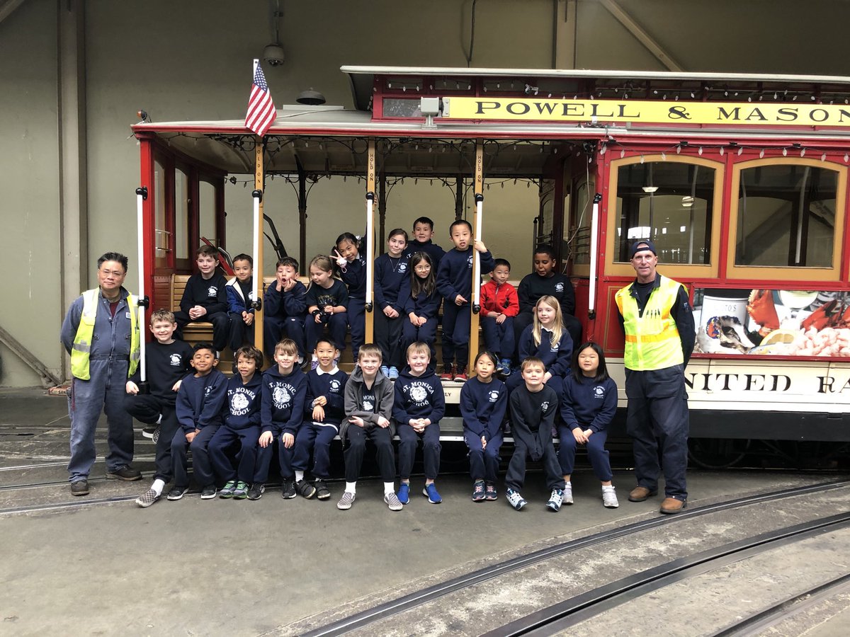 bbarnett415's tweet photo. Thank you ⁦@sfmta_muni⁩ for taking St Monica’s 2nd grade class on a great field trip to the #CableCarBarn. https://t.co/uovEePaHTw