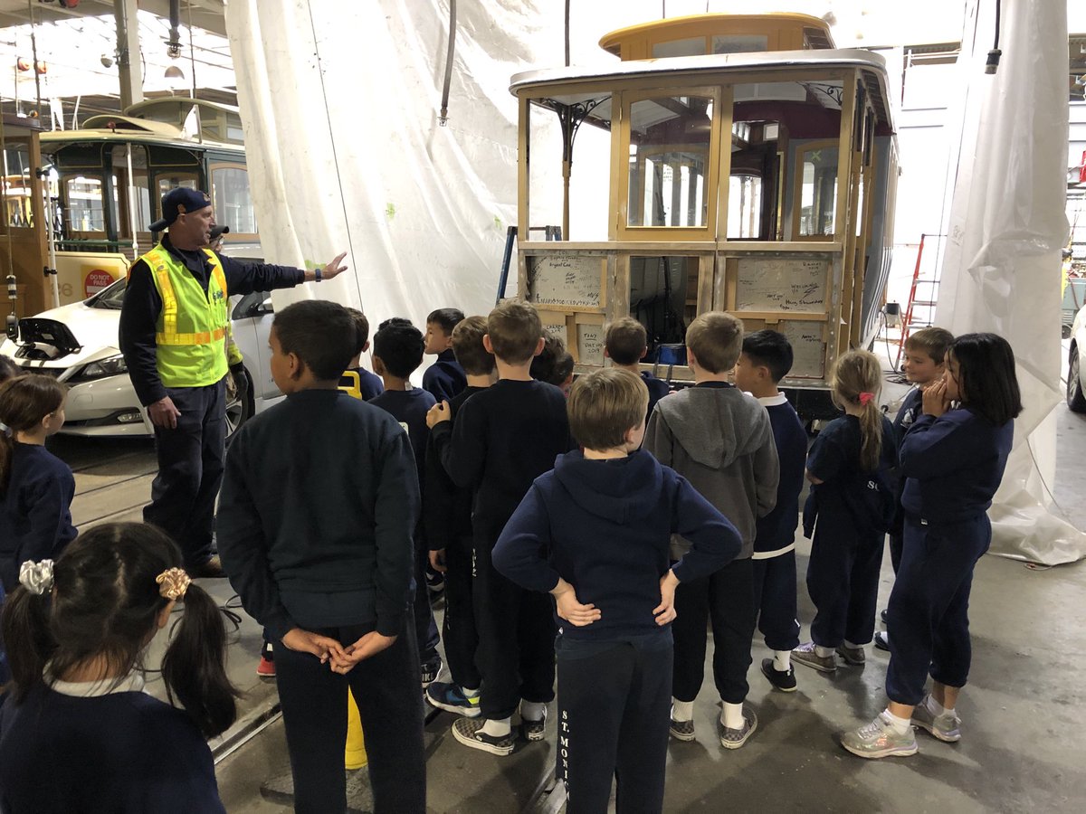 bbarnett415's tweet photo. Thank you ⁦@sfmta_muni⁩ for taking St Monica’s 2nd grade class on a great field trip to the #CableCarBarn. https://t.co/uovEePaHTw