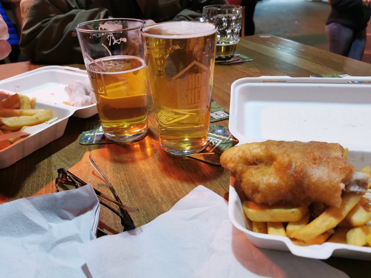 Where else on a Friday night for fish &amp; chips? <a href="/thehopshed/">Sarah Saleh</a> of course!